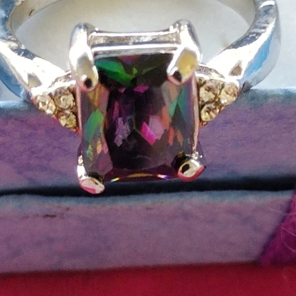 925 sterling silver Emerald cut Mystic topaz crystal ring - Picture 12 of 13